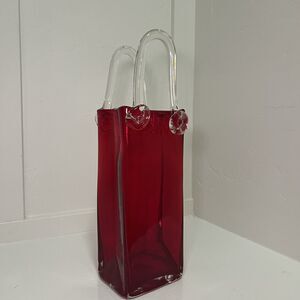 Design Gallery 9” Tall Red Glass Vase Purse Hand Bag Style Flower Vase Valentine